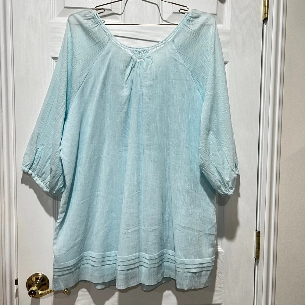 Soft Surroundings Light Blue Embroidered Cotton Tunic - Picture 5 of 10